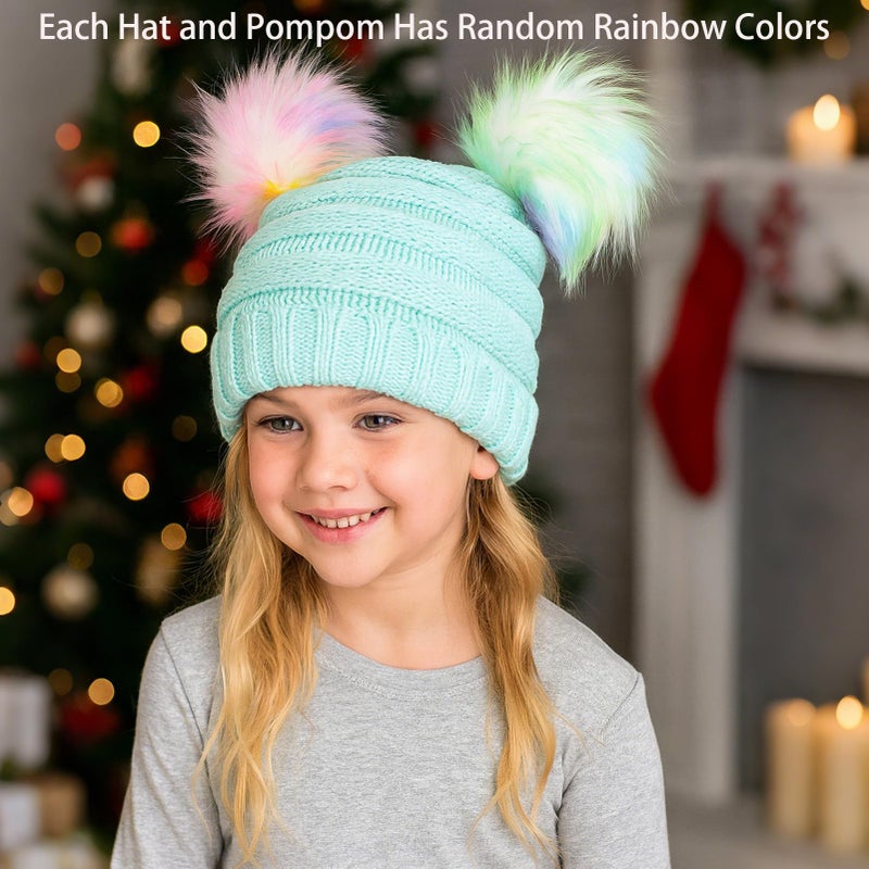 ACTLATI Kids Winter Knitted Beanie Hat Colorful Pompom Ears Ski Hat for Boy Girl(Ages 7-12) - Image 5